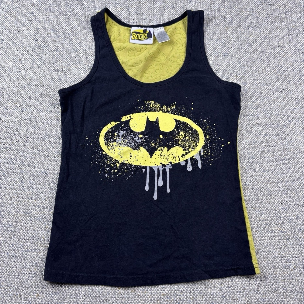Batman Tank Top Womens Size Small Black Yellow Splatter
